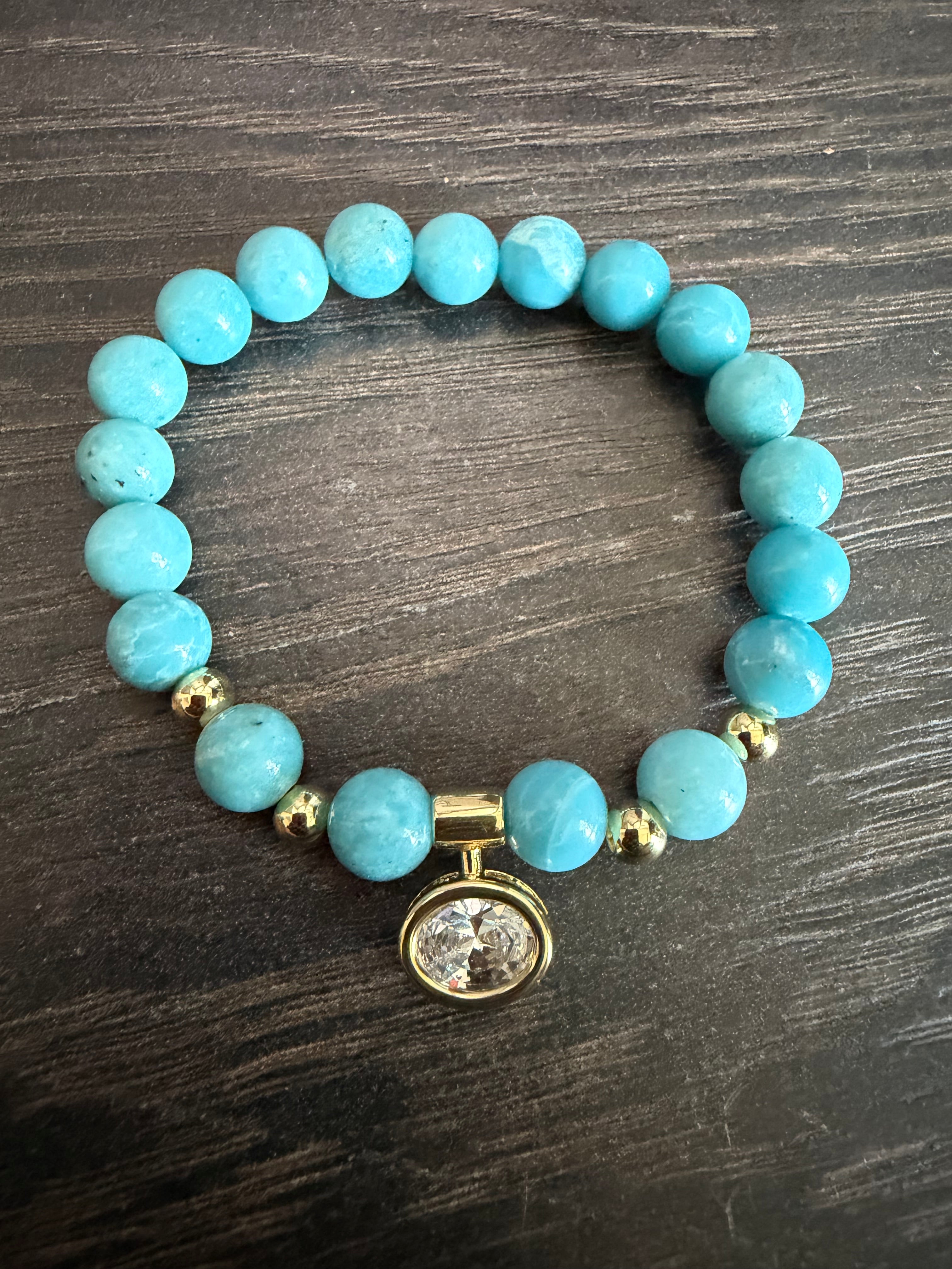Larimar + gold + charm