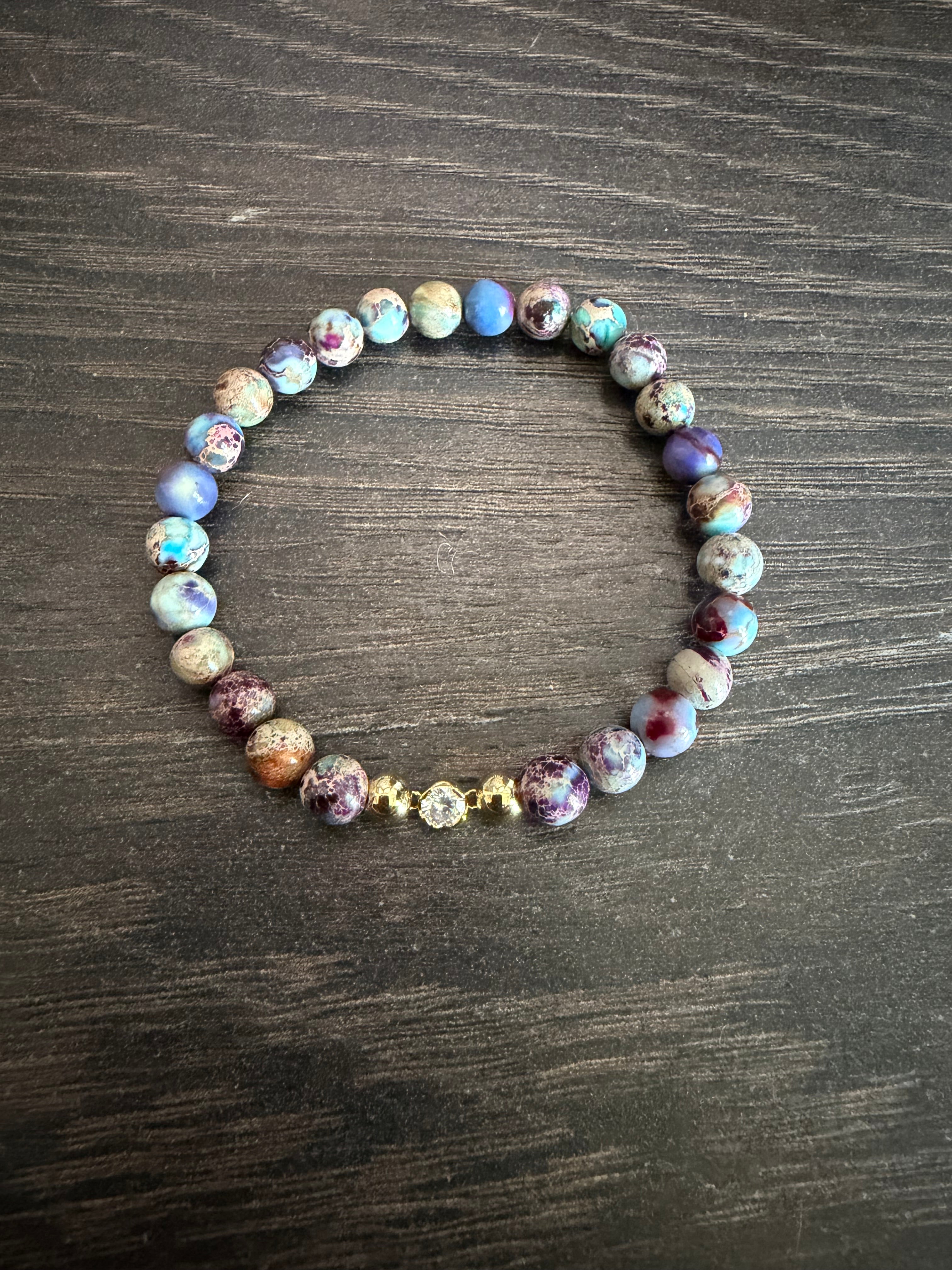 Rainbow howlite + Gold, rhinestone