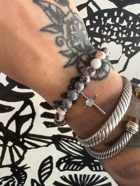 Rhodonite + Cross charm