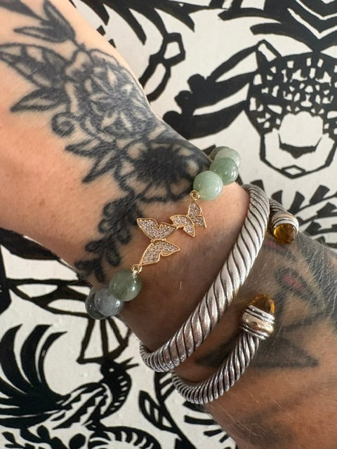 Jade + rhinestone butterfly