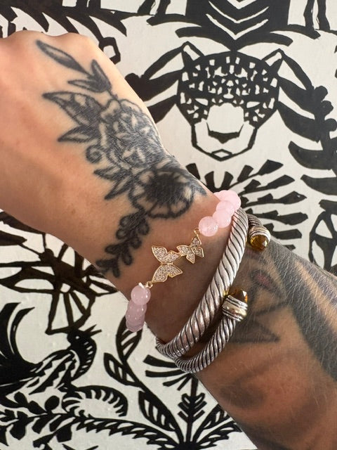 Rose Quartz + Rhinestone Butterfly
