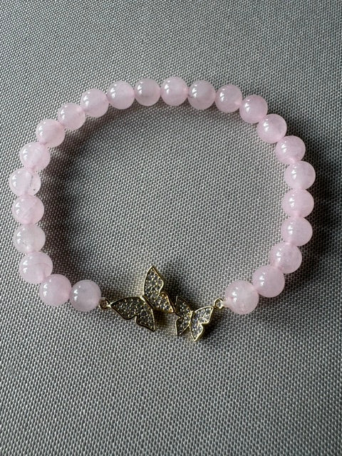 Rose Quartz + Rhinestone Butterfly