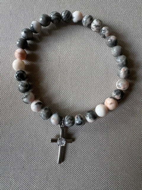 Rhodonite + Cross charm